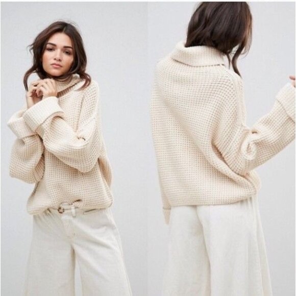 Free People Park City Pullover Chunky Knit Sweater in Ivory Size Small - Picture 1 of 10